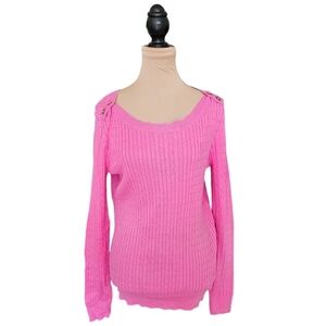 LAUREN Ralph Lauren Pink Button Up Sweater With Gold Detailing Sz M